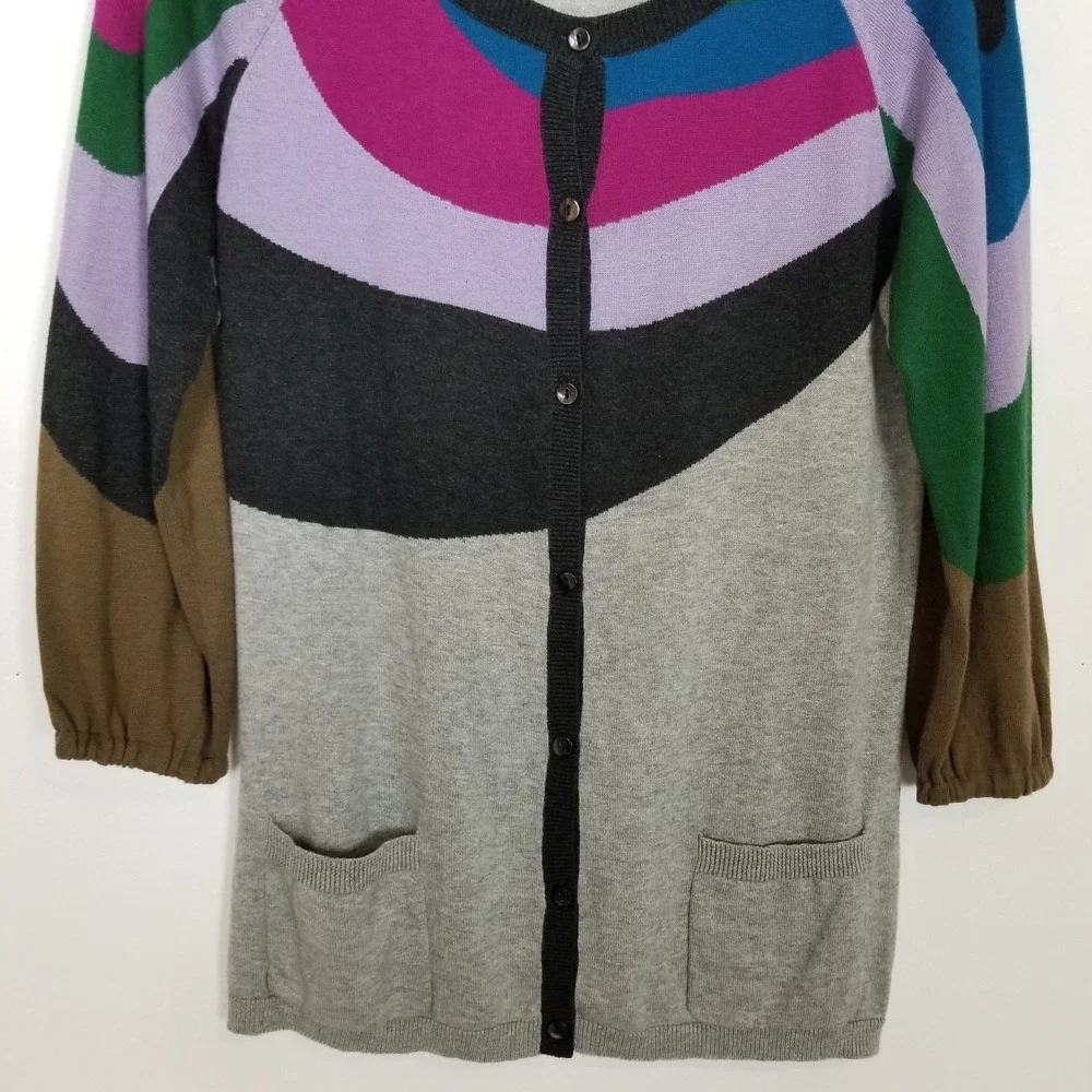 One Girl Who Women Multicolor Cotton Cashmere Cardigan Sweater Sz M Button ‎ Up